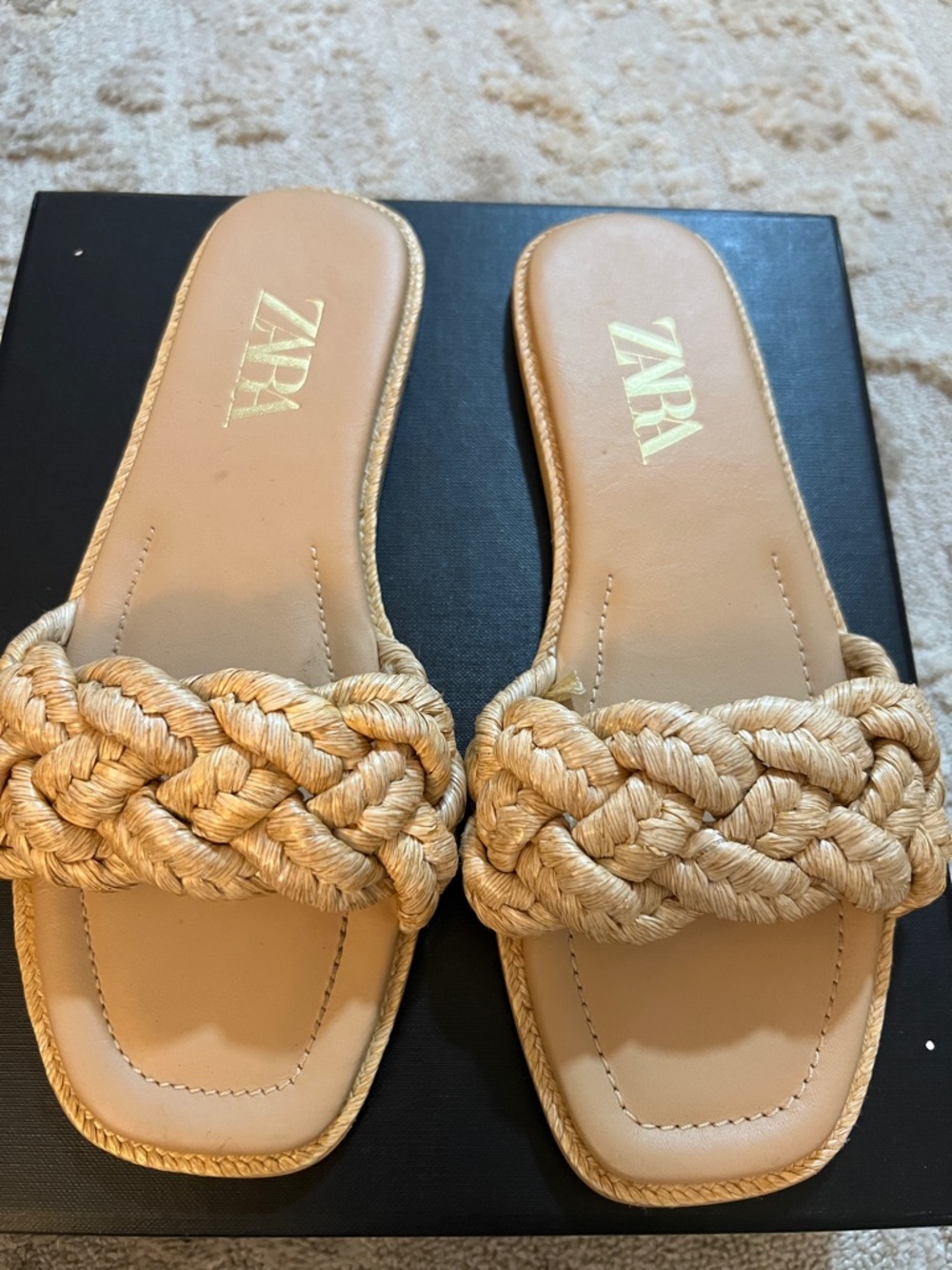 ZARA Braided Natural-Tone Slide Sandals - Beige